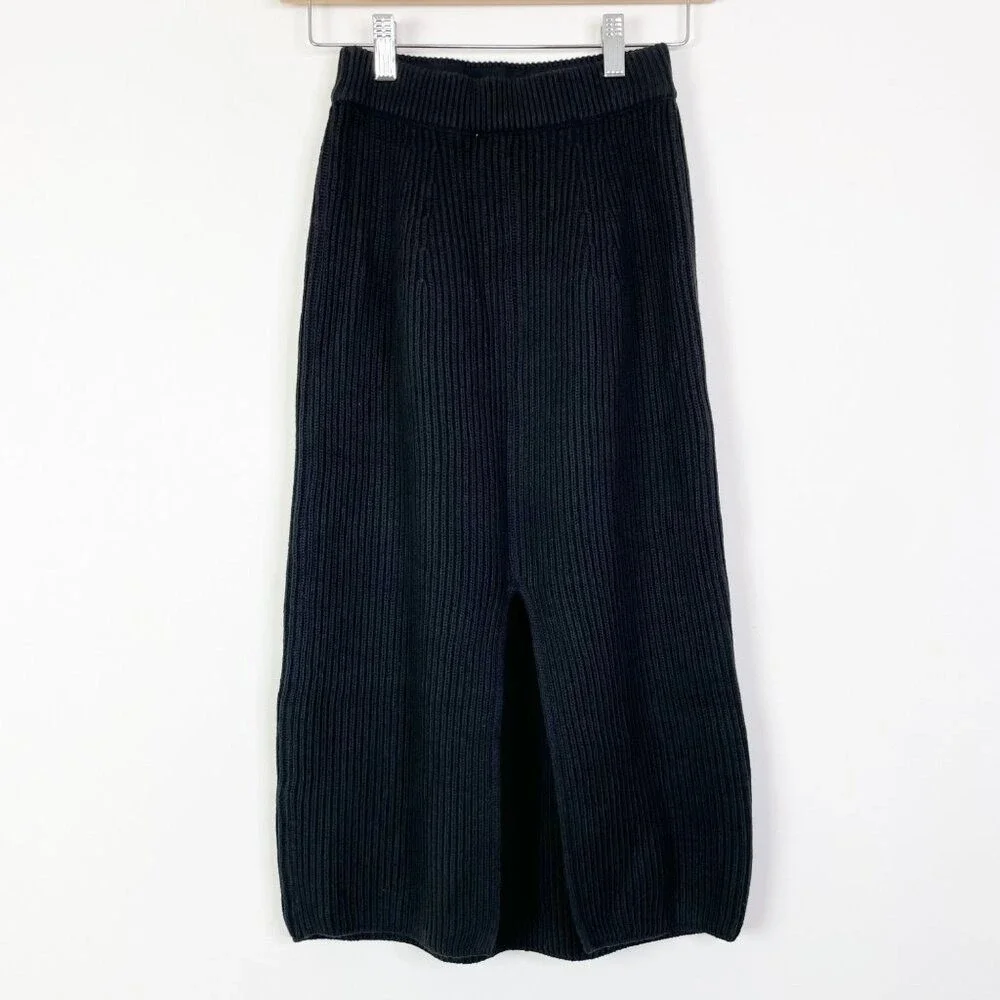 Everlane The Organic Cotton Sweater Midi Skirt‎ Size XXS Black Ribbed Knit NWT